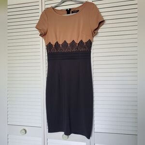 Tan and Black Midi Formal Dress
